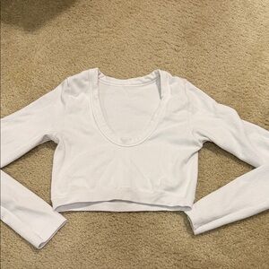 ALO Yoga White Ribbed Scoop Neck Crop Top